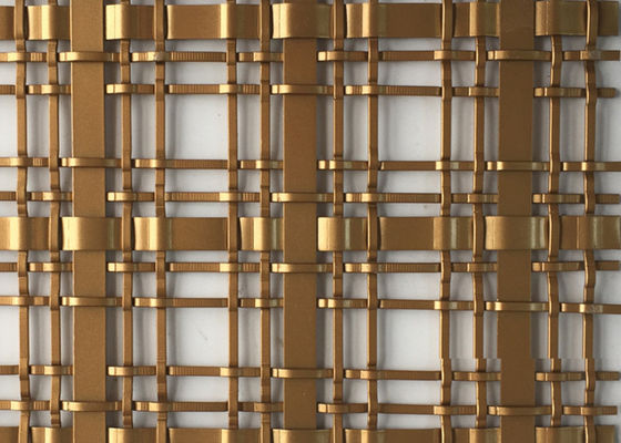 Brons Sier Vierkant Architecturaal Geweven Metaal Mesh Building Facade 7.8kg/M2